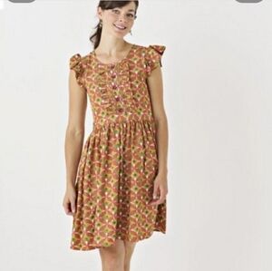 Matilda Jane Lucy Floral Dress Size M Rust Olive Off White Ruffle Fit Flare